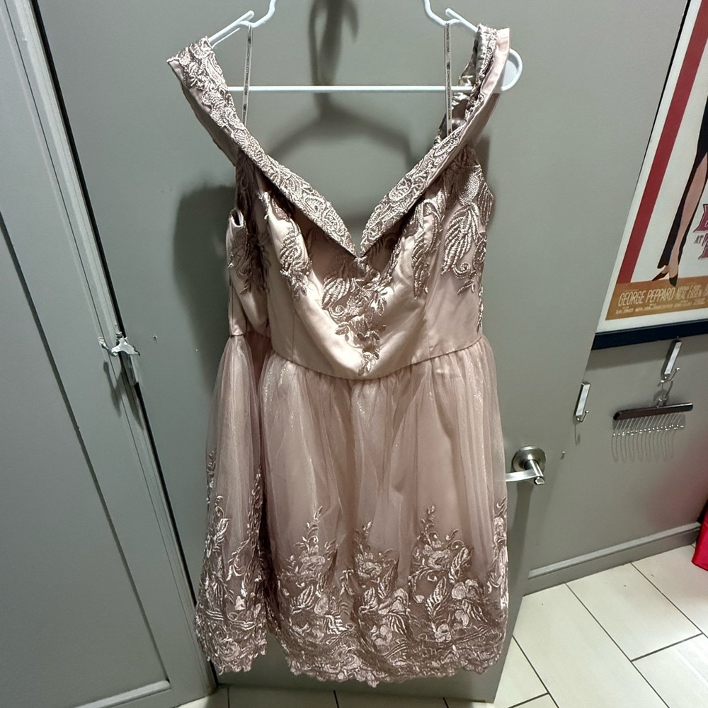 Chi Chi London Pink Elegant Embroidered Off-the-Shoulder Dress UK22 / US18